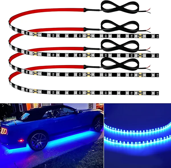 Keiurot Car Led Strip Lights 24" Connectable Blue Led Light Strip for Cars Boat Marine Golf Cart Trucks Waterproof 12V Led Light Strip, 4Pack