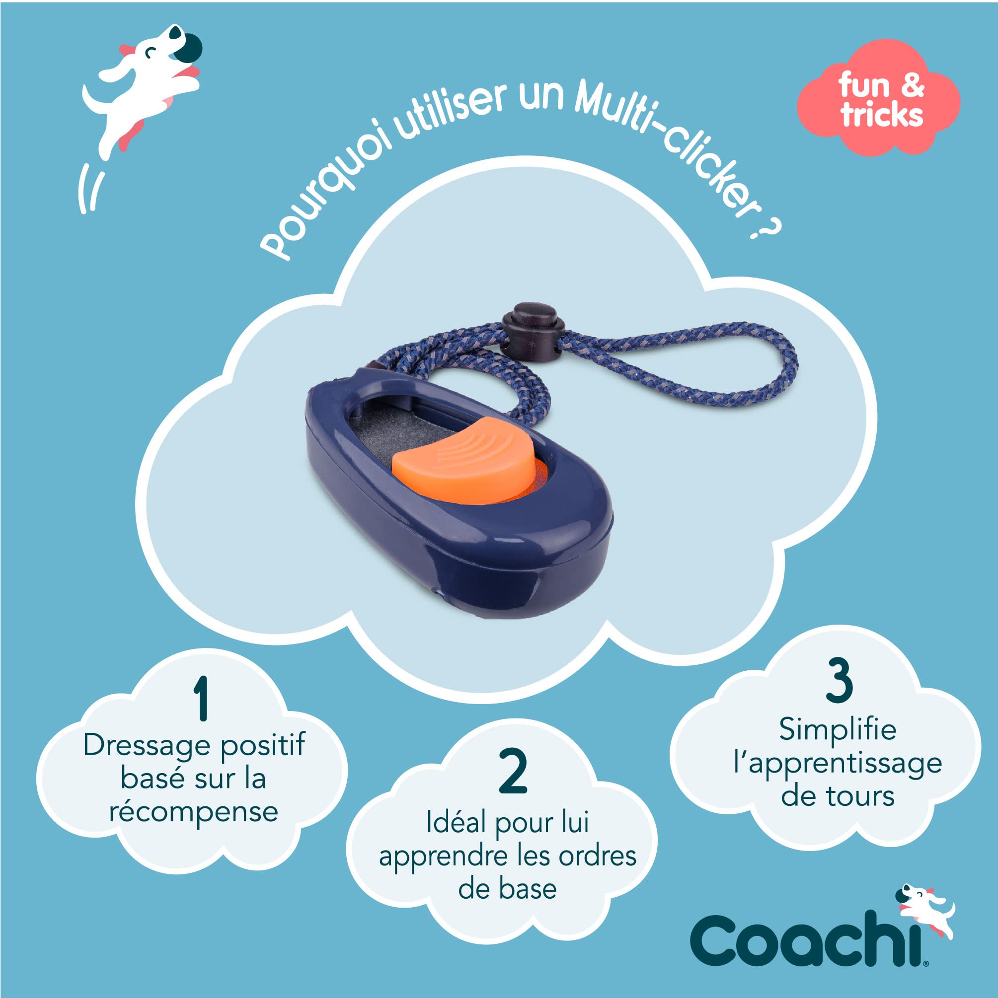 Coachi Multi-Clicker, Accessoire pour Chien, contrôle du Volume à 3 réglages, Facile à cliquer