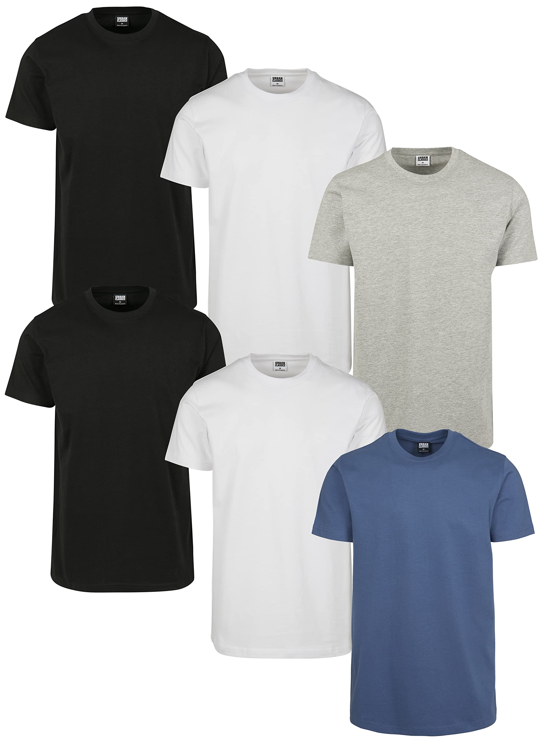 Urban Classics Herren Basic Tee 6-Pack T-Shirt, 2x Black 2x White 1x Vintageblue 1x Grey, L