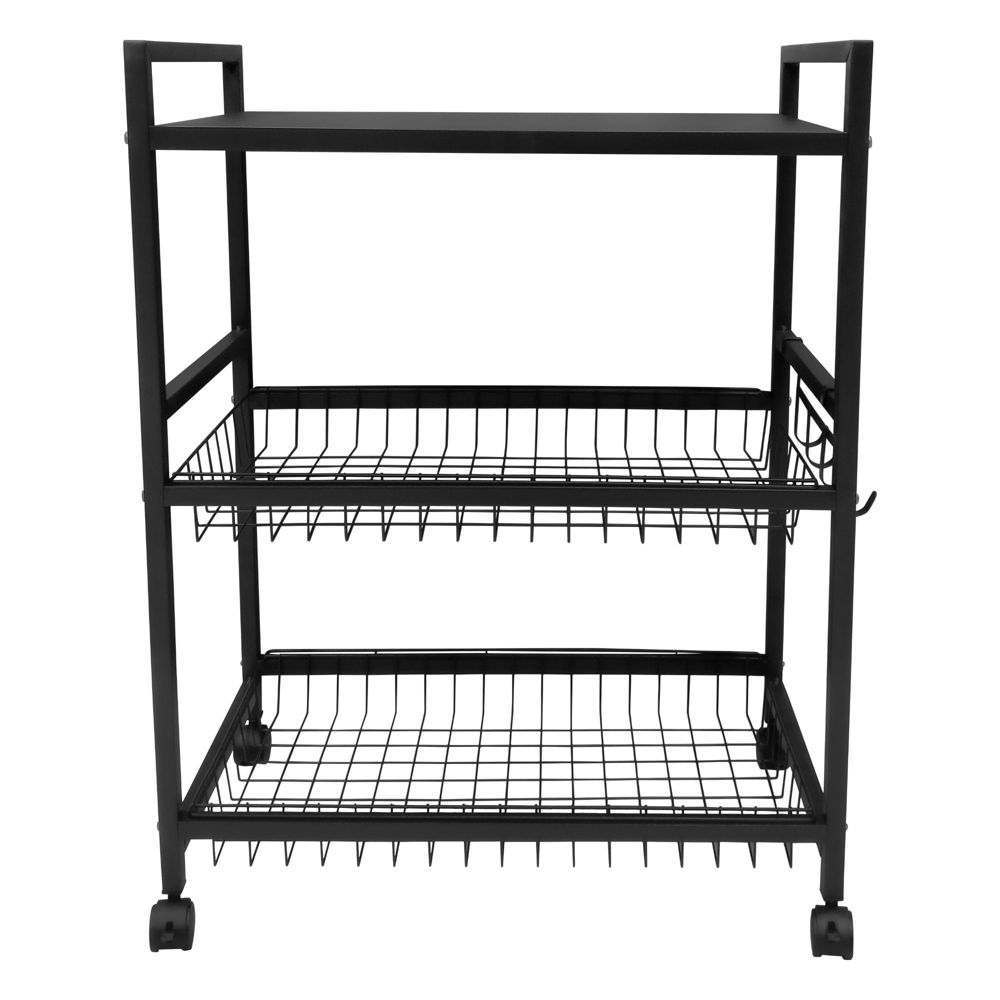 TNT THE NEXT TREND Metal 3 layer Kitchen Storage Rack with Shelves and Baskets | Microwave Oven, Vegetables Organizer Rack with Hooks and Wheels-image-33