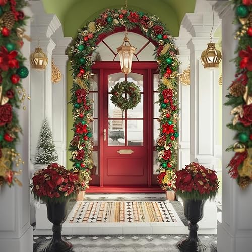 Miniatura 7 de WBHome Guirnalda de Navidad preiluminada de 6 pies72 pulgadas, guirnalda iluminada roja, verde y dorada con 50 luces LED para decoración de Navidad