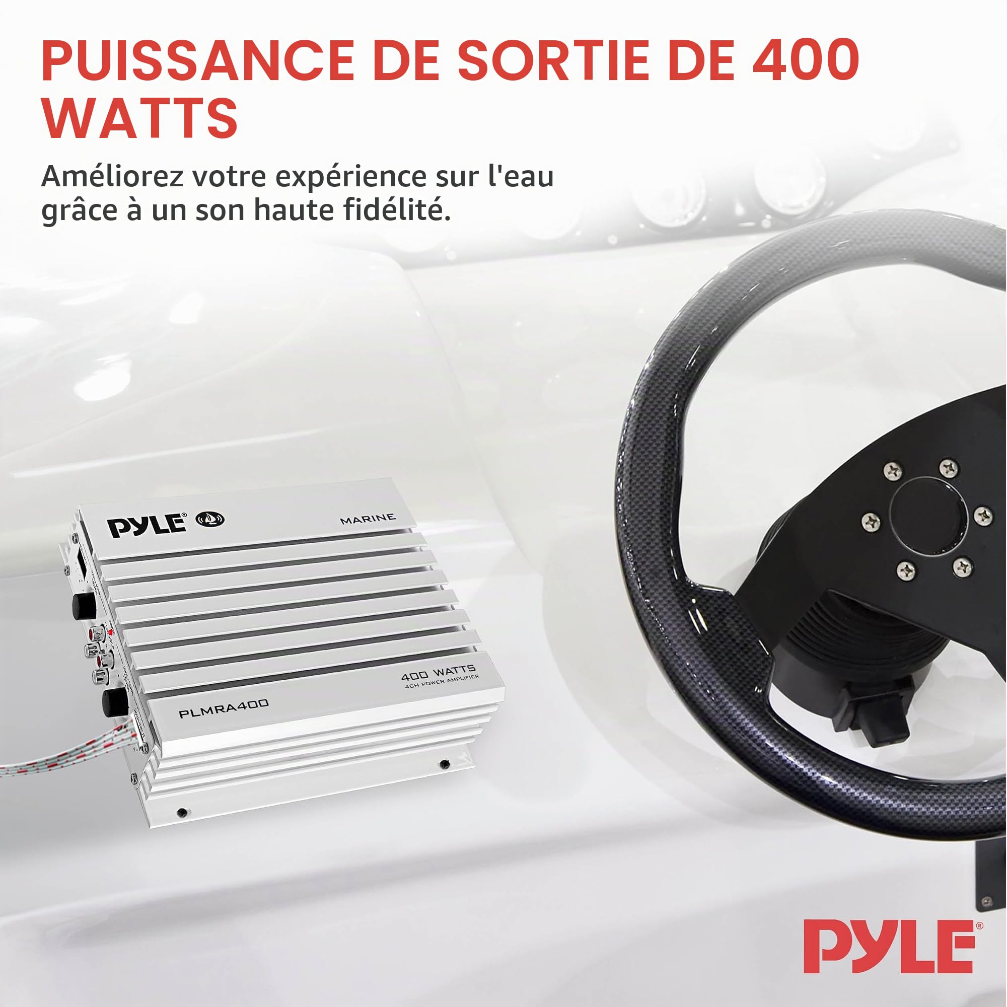Amplificateur Pyle étanche avec 4 canaux et une puissance de 400 Watts. Idéal pour bateau, scooter de mer etc.