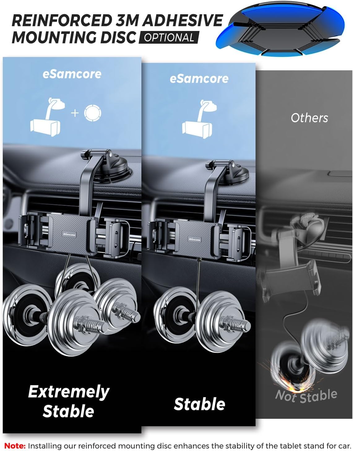 eSamcore Tablet Holder for Car Dashboard, Windshield Mount Holder for iPad & Foldable Phone Stand with Stable 360° Adjustable Clamp Car Gadgets & Accessories for iPad Air Pro Mini All 6”-11” Devices