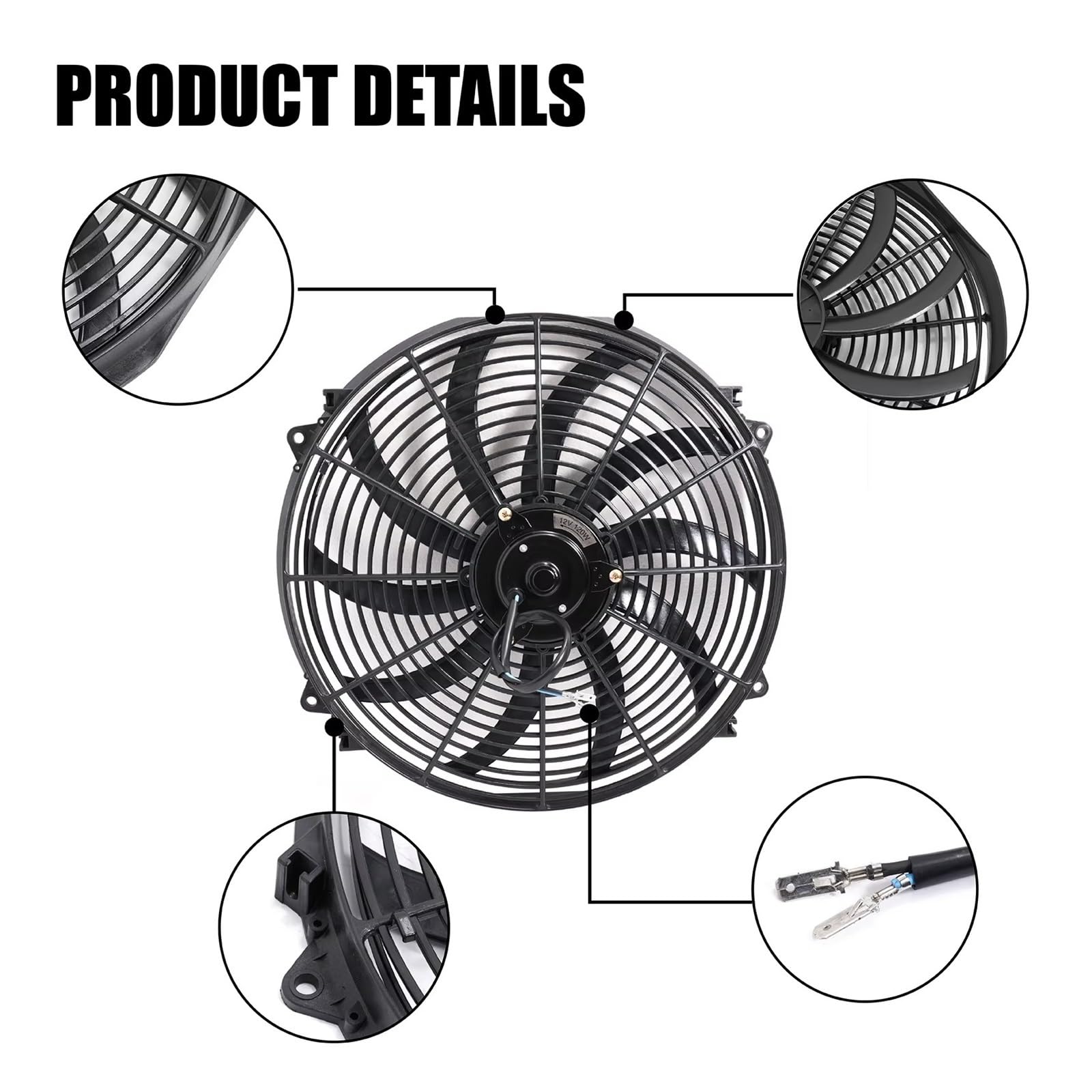 Coche Motor Radiador Ventilador Radiador Eléctrico Universal Motor Coche 16" 120W 12V