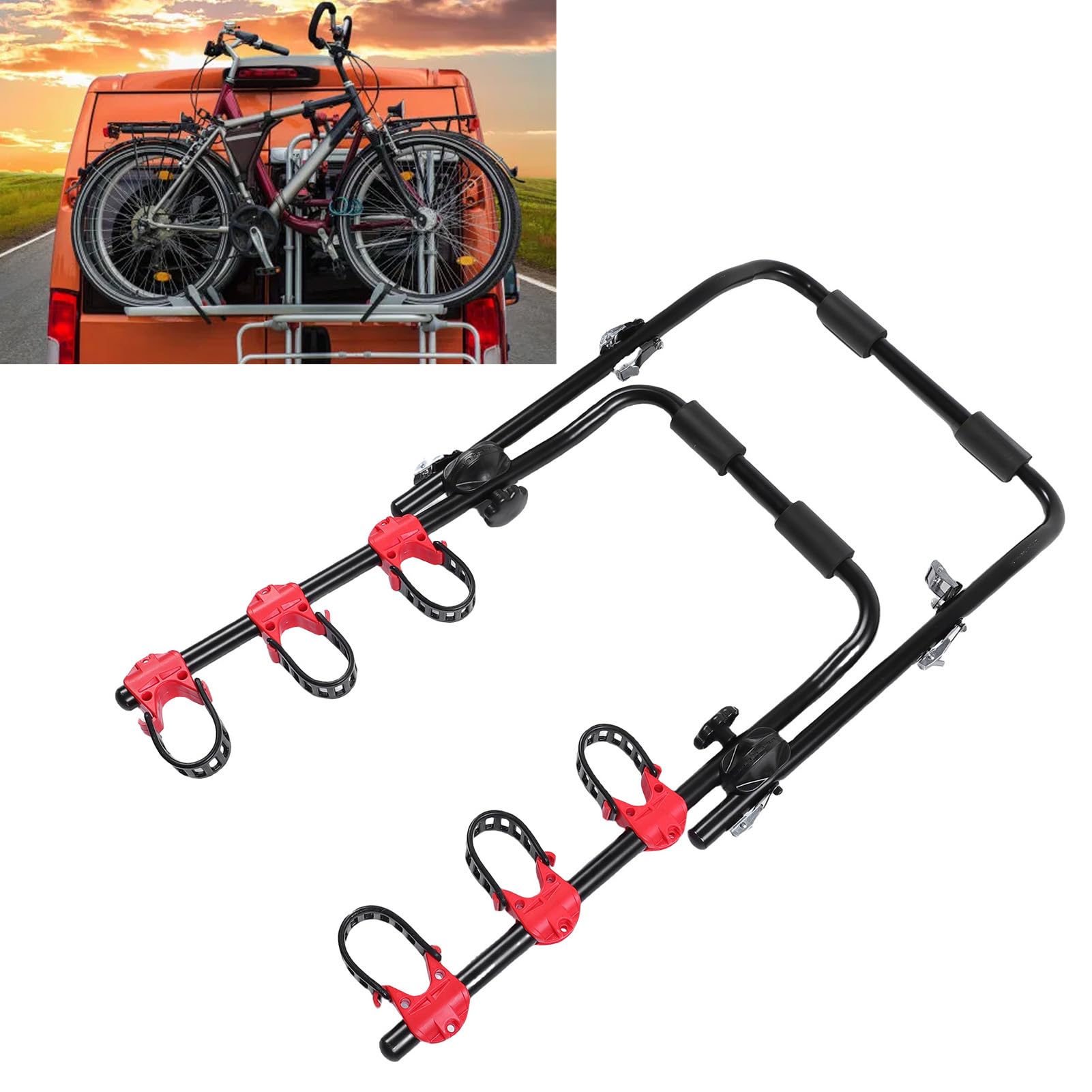 Irfora Soporte de Suspensión para Bicicleta de Coche, Resistente Soporte Trasero para Bicicleta con Hebillas Apriete, Correas Estables Fanáticos Bicicletas Montaña, Caucho Nailon Hierro 161.6 Oz