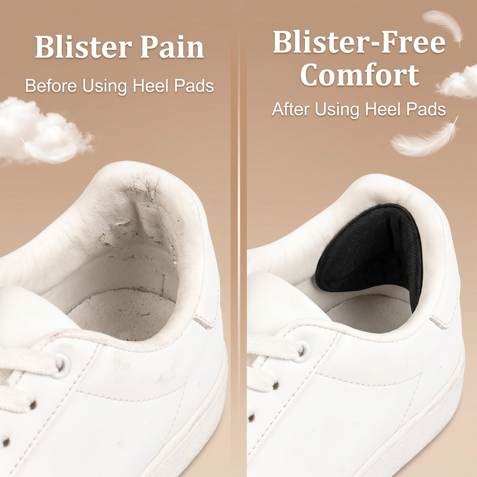 4 Pares de Taloneras para Zapatos, Reductor de Talla Zapato y Protector de Talón contra Rozaduras, Almohadilla Talón Autoadhesiva para Zapatos Grandes, 2 Grosores (3mm y 6mm), Negro y Beige