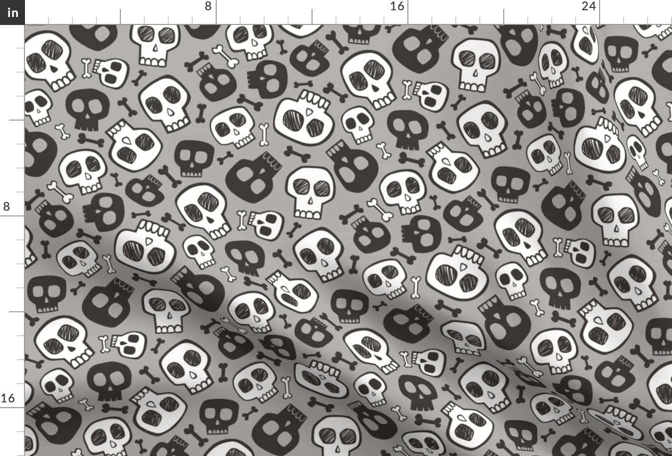 Spoonflower Fabric - Skulls Bones Halloween Black White Gray Skull Skeleton Printed on Upholstery Velvet Fabric Fat Quarter - Upholstery Home Decor Bottomweight Apparel