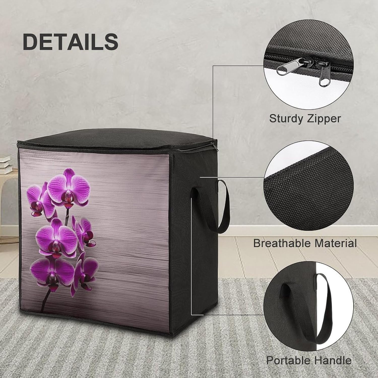 Orchid Storage Bags Moving Bags Storage Bins | Comforter Storage Bag Reinforced Handles & Zippers Foldable Closet Organizers and Storage for Blanket Pillow Clothes