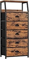 Furnulem Tall 5-Drawer Fabric Dresser: Vertical Storage Tower with Steel Frame, Wood Top for Bedroom, Nursery, Closet Organizer