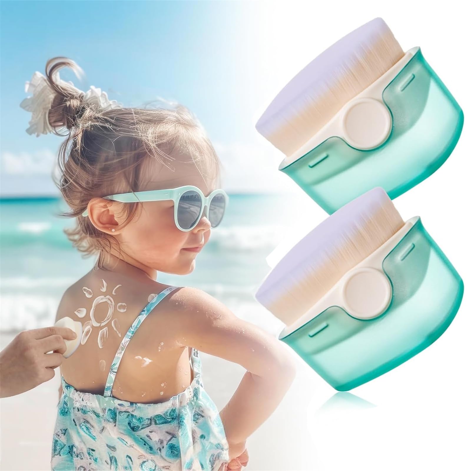 DIWANAE Sunscreen Applicator for Kids, 2 Pack Sunscreen Brush Sunblock Applicator for Kids, Sun Lotion Applicator Kids Sunscreen Applicator with Protective Caps, Sun Cream Brush for Outdoor Travel
