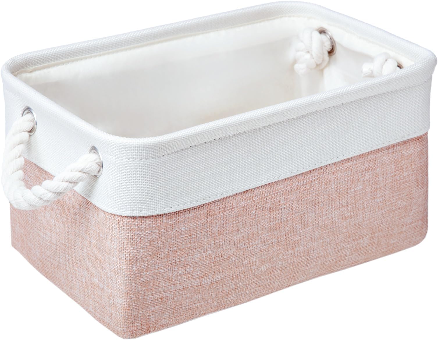 PWVMWM Small Storage Box With Handles, Small Storage Baskets As Gift Basket for Toys Towels Makeup, Folding Canvas Fabric Material Storage Box for Dog Cat Toy Box, 31 X 21 X 16 cm (White Pink-1pcs)
