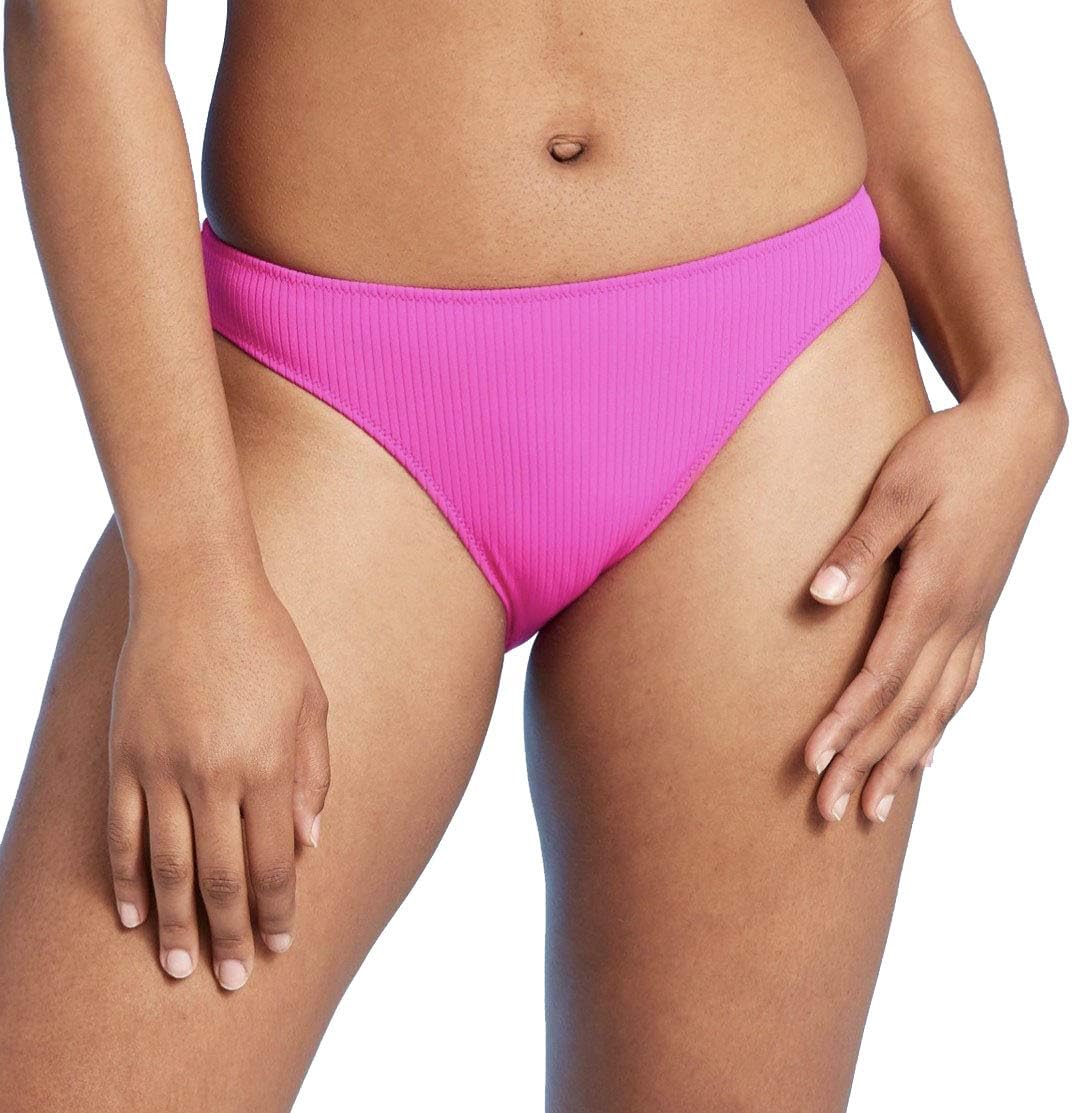Shade & Shore Women's Ribbed High Leg Extra Cheeky Bikini Bottom (Magenta) Medium Pink