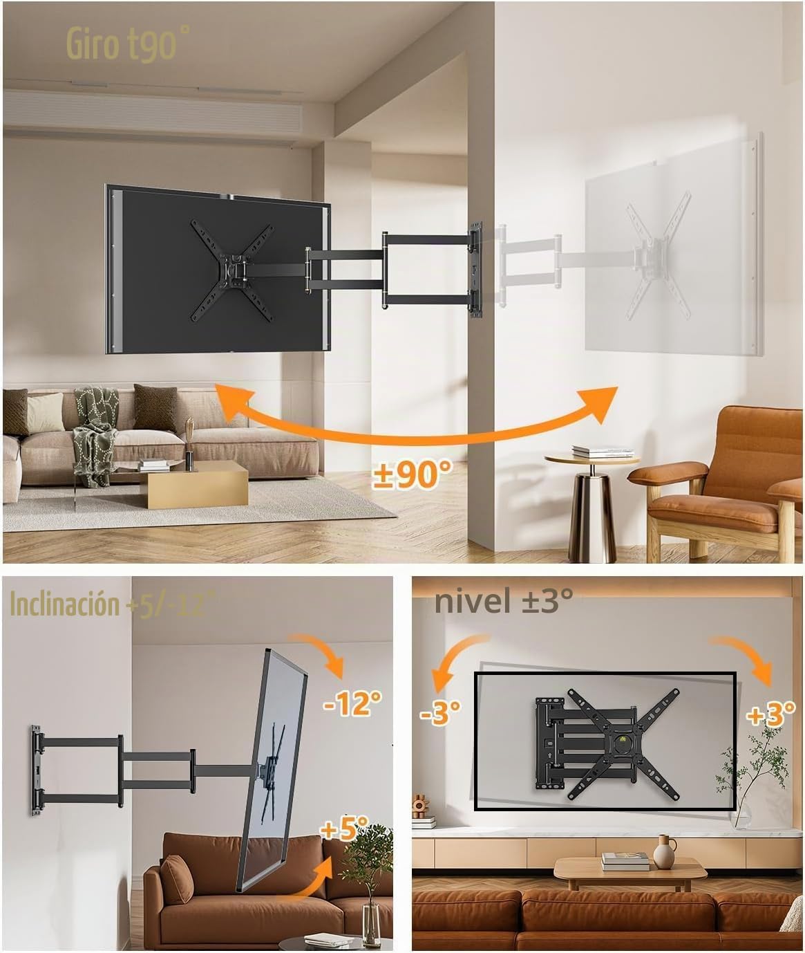FORGING MOUNT Soporte TV Pared, Brazo Largo de 1035mm para TVs de 17-50 Pulgadas, Soporte Pared TV Articulado Inclinable y Giratorio con 180° Rotación, hasta 30 kg, MAX VESA 300x300mm