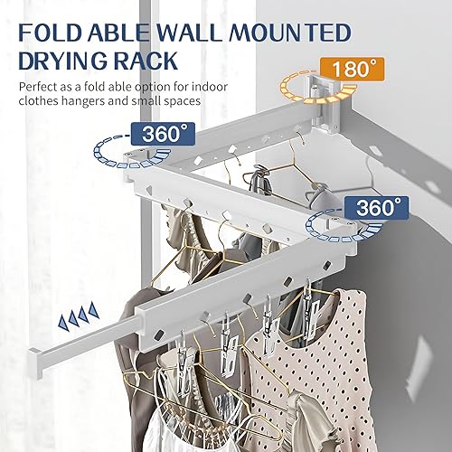 Miniatura 5 de Estante de secado de ropa, estante de secado montado en la pared, estante de secado plegable (plegable), pequeño tendedero de ropa adecuado para
