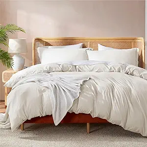 Nestl Queen Duvet Cover Set with Comforter Insert - Off White 4 Piece 90x90 Duvet Cover & 2 Pillow Shams with White Quilted Down Alternative Comforter, Ultra Soft, All Season