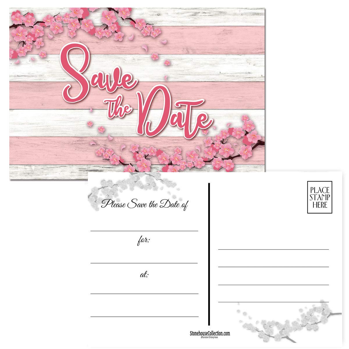 Stonehouse Collection | Rustic Pink Floral Save The Date Postcards | 40 Wedding, Baby Shower, Birthdays, Celebration Announcements | Great For Any Occasion | 4" x 6" Postcards - Made in the USA