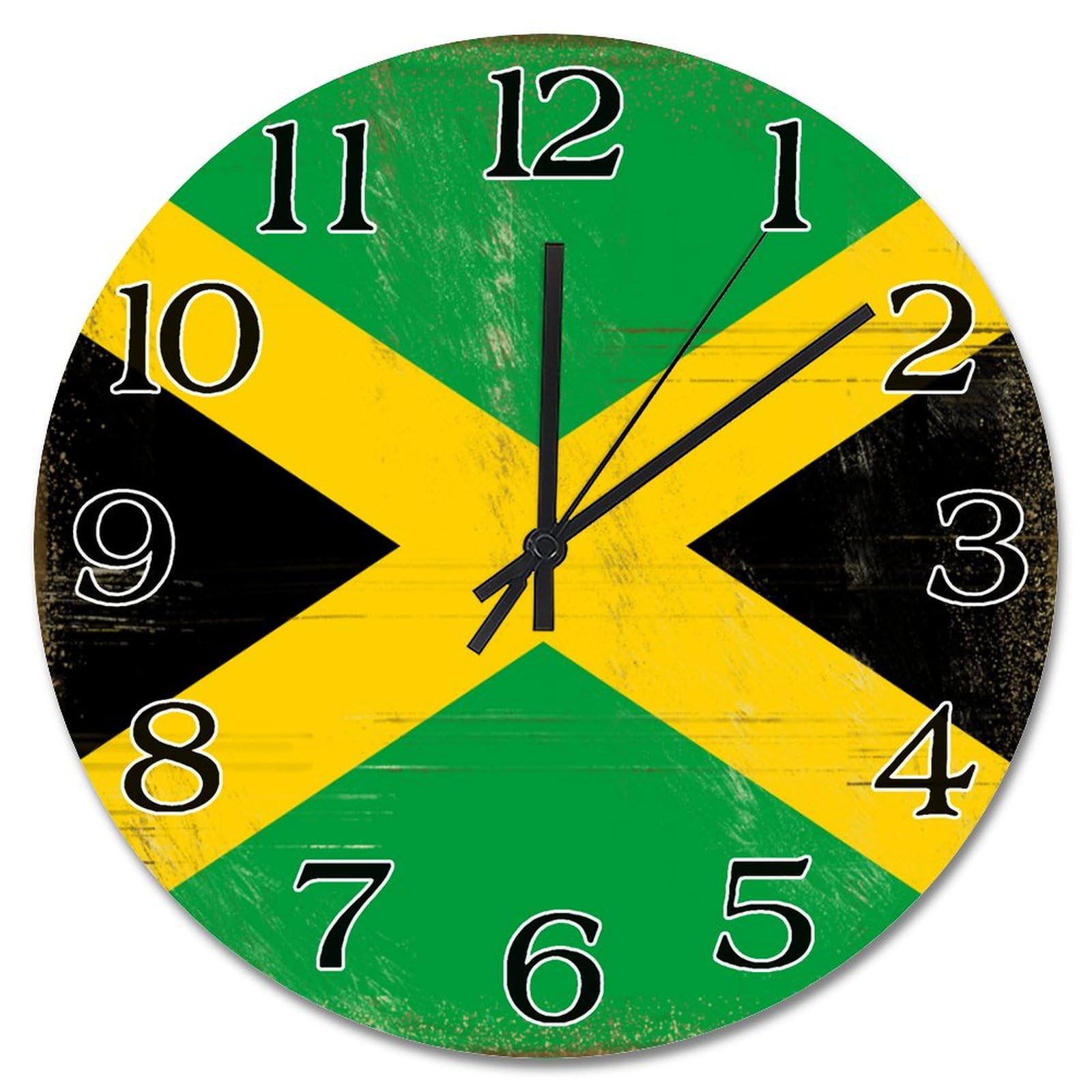 Horloge murale drapeau de la Jamaïque 25cm grande pendule sans bruit