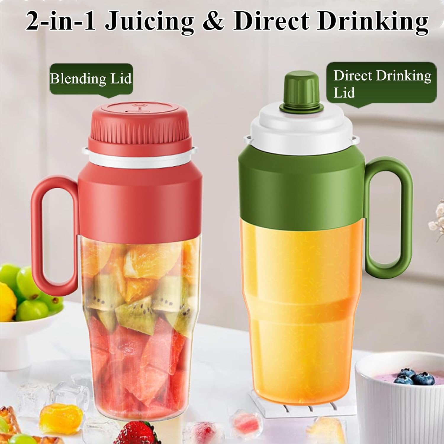 Portable Blender for Smoothies – Personal Blender & Juicer with 38-Blade Stainless Steel, USB Rechargeable Cordless for Home/Office/Gym (red)
