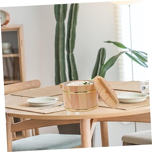 Miniatura 9 de UPKOCH 1 juego de barril de arroz barril de arroz al vapor cubo de arroz al vapor de sushi recipiente con tapa Dim Sum Cubo de madera de acero