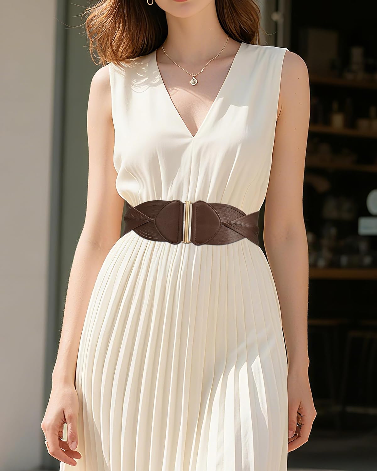 Women Wide Elastic Belts for Dresses Vintage Fashion Stretchy Waist Belts Ladies Cinch Belts Leather Waistband - Image 3