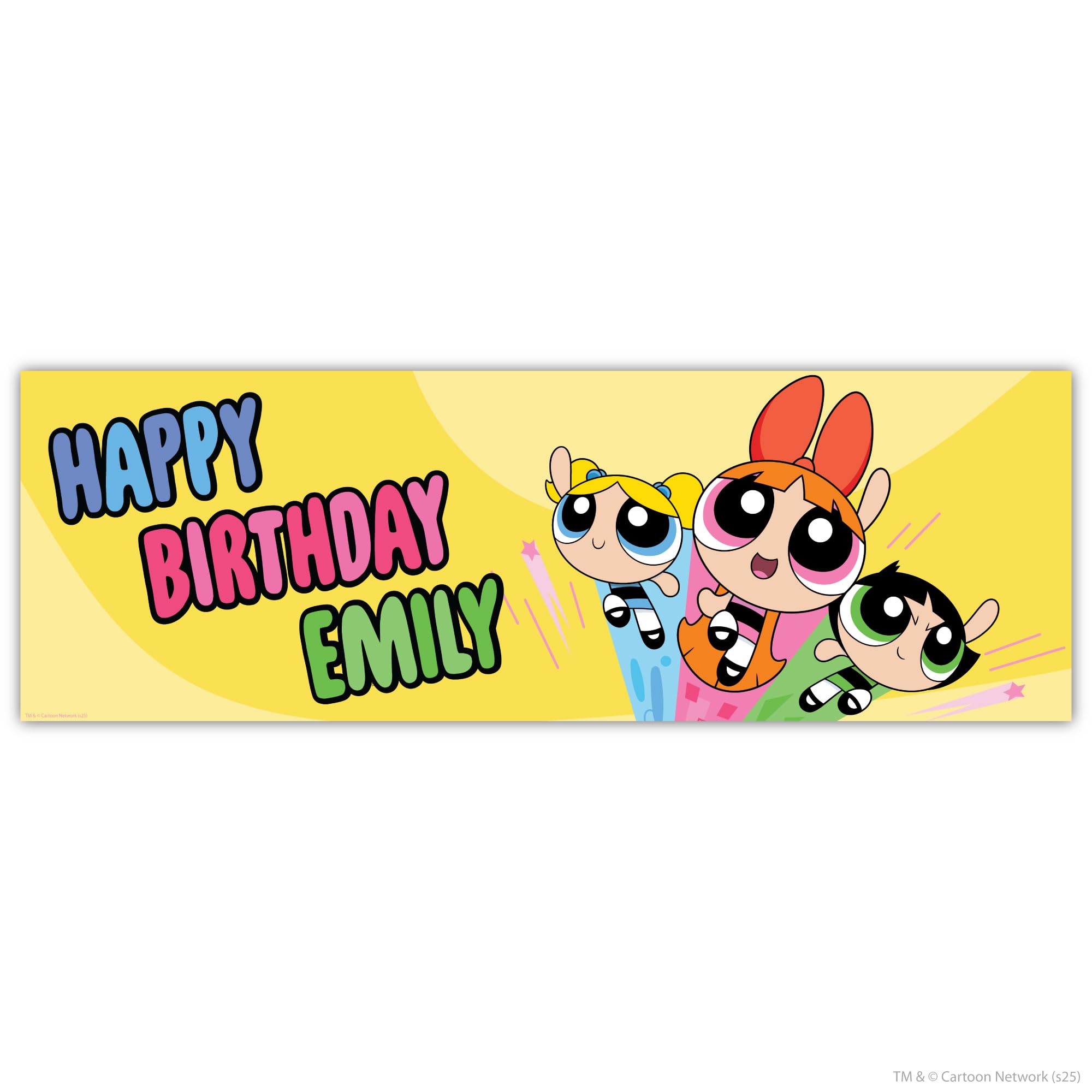 Powerpuff Girls Birthday - Trio Yellow Personalised Name Banner Wall Sticker (240cm width x 80cm height)