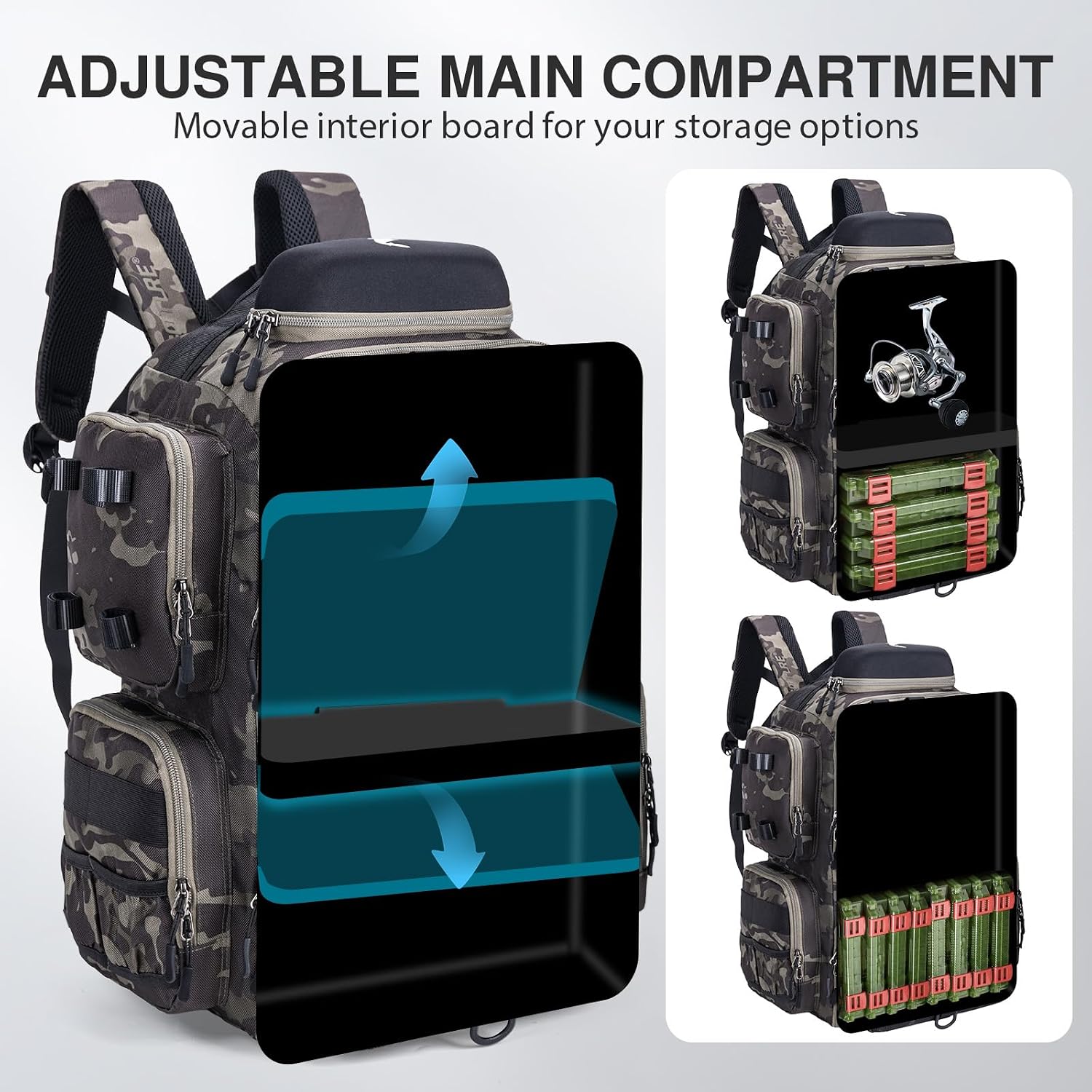 Goture Fishing Backpack, 900D Water-Resistant Tackle Backpack with Rod Holders, Hard Sunglasses Case, 45L Large Storage Gear Tackle Bag with Rain Cover, Bottle Holder for Travel Camping Hiking