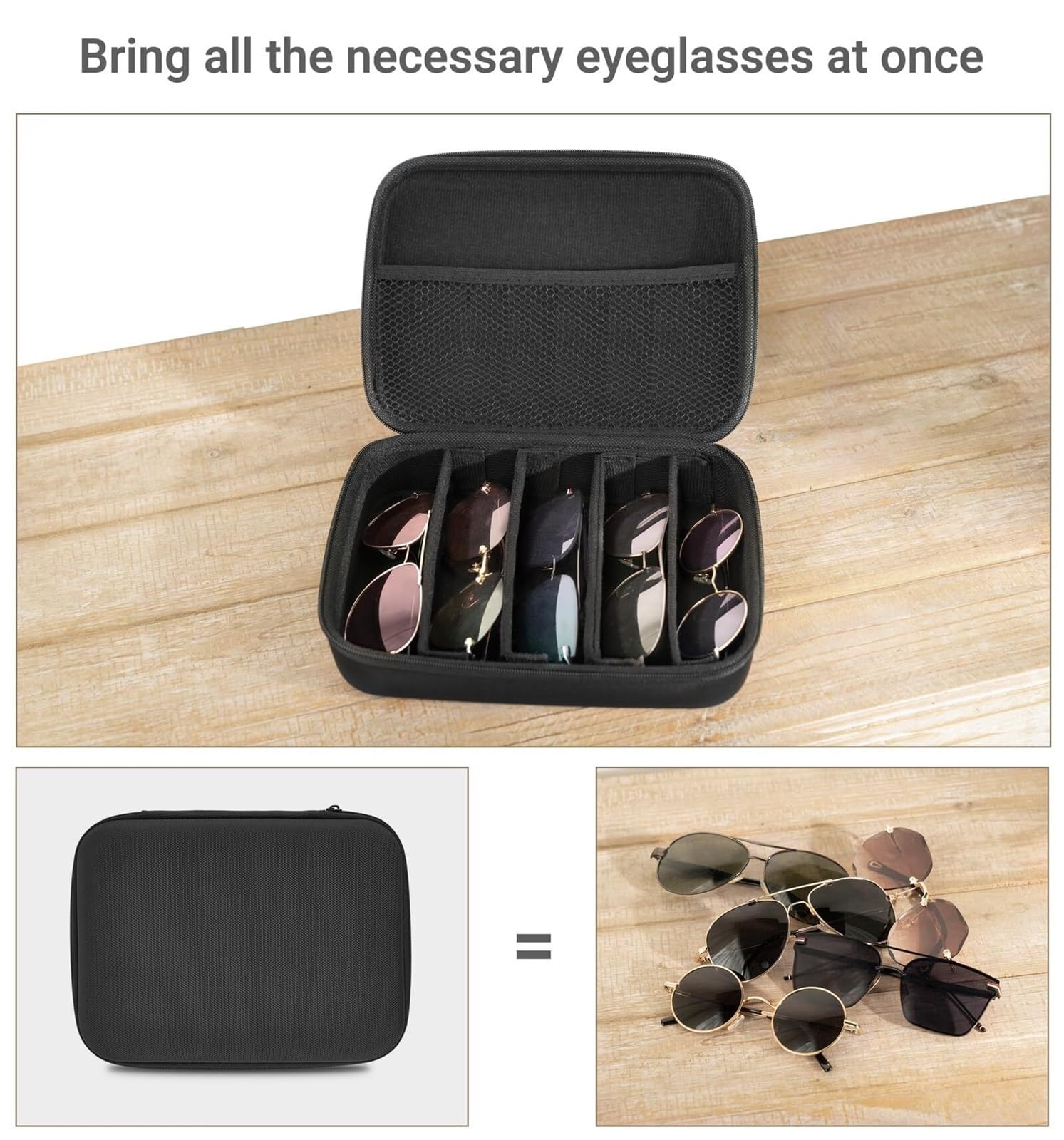Uchwyt Na Okulary Biżuterii Etui Na Okulary Przeciwsłoneczne, Podróżne, Z Regulowanymi Przegródkami Organizer Na Okulary(Black,5 Slots)