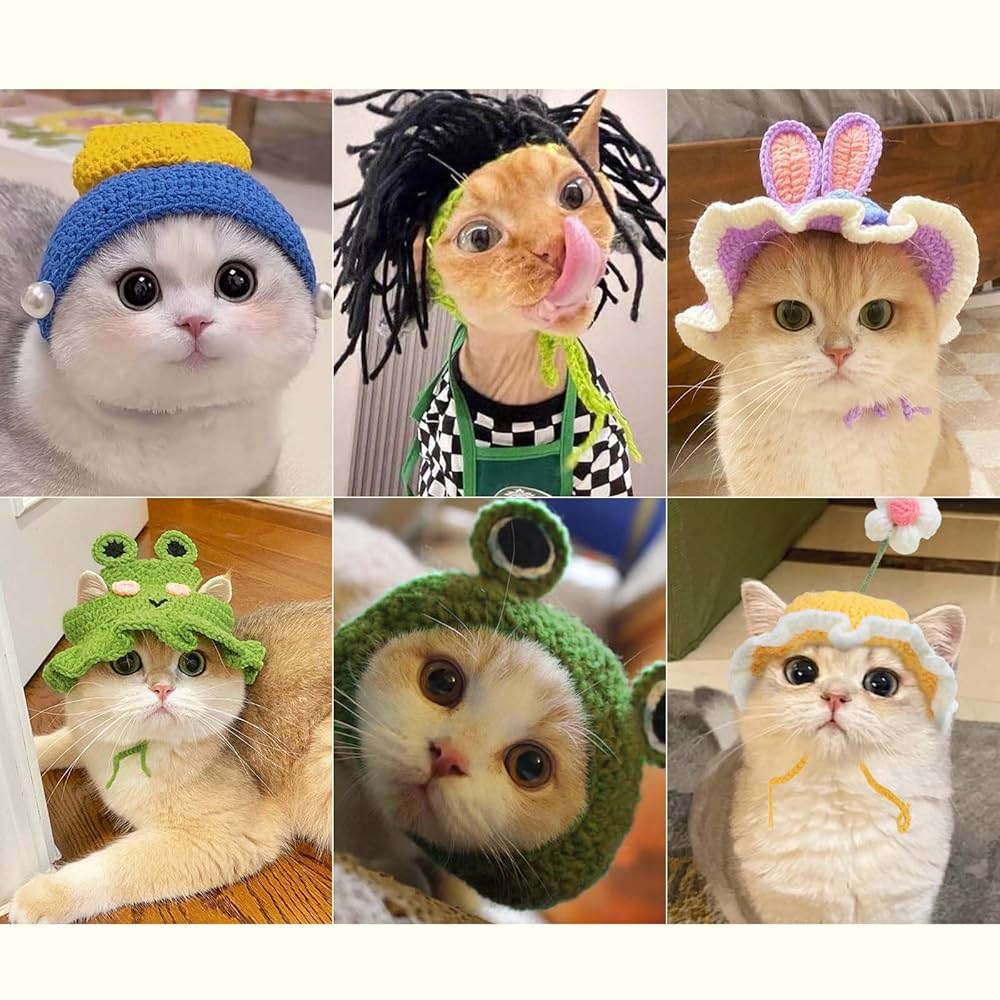 Cat Hat Cartoon Design Knit Cute Dog Hat Soft Festive Costumes Halloween Christmas Holiday Party Cats Clothes Head Wear Accessories For Puppy Cat Kitten Small Dogs Small Animals (Green