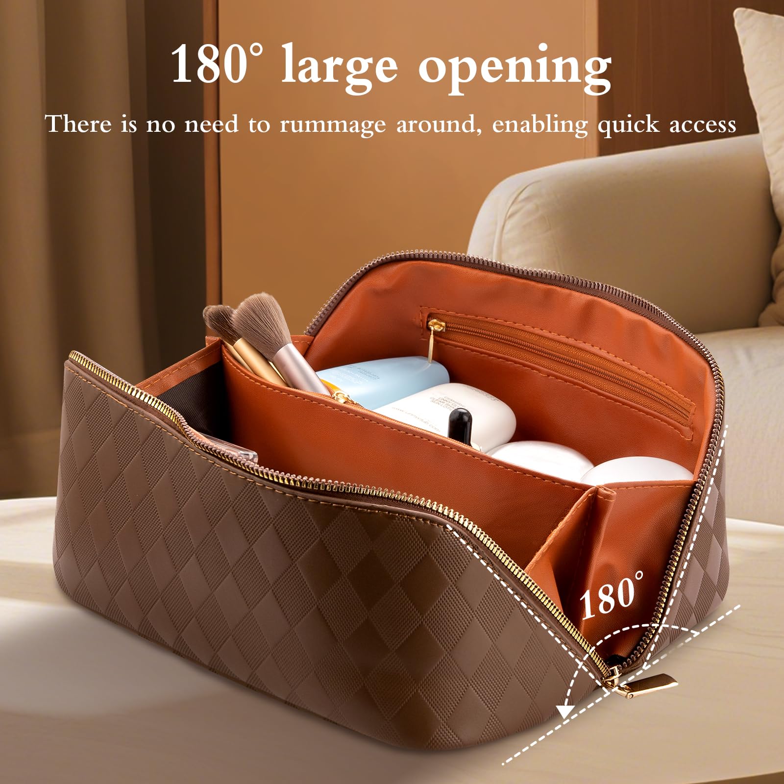 Abiudeng Travel Makeup Bag, Large Capacity Waterproof Cosmetic Organizer