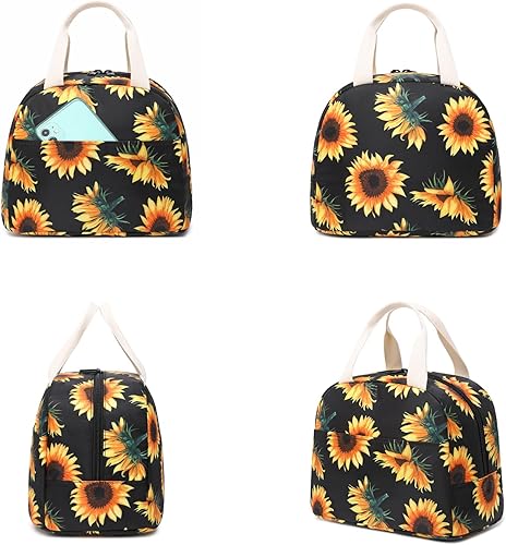 Miniatura 6 de Mimfutu Bolsa de almuerzo con aislamiento de girasol para mujeres y niñas, lonchera reutilizable para adultos, niños, escuela, trabajo, viajes