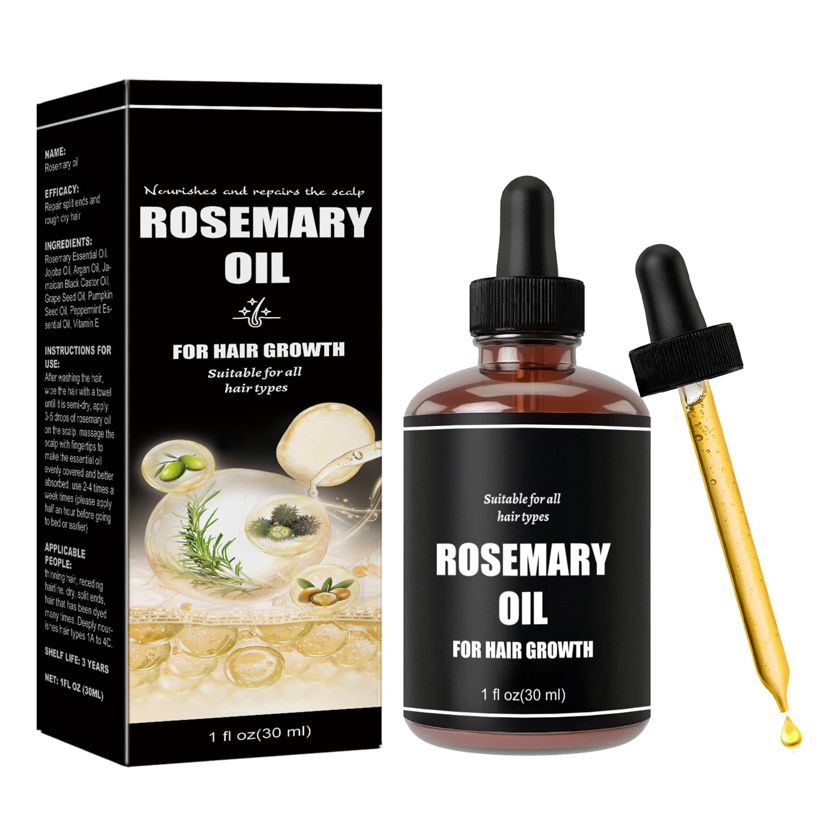 Rosemary Oil For Hair Growth, Rosemary Essential Oil Pure Organic, Hair Oils for Eyebrow, Eyelash Growth, Skin Care, Aromatherapy & Diffuser, Hair Loss Treatment Oil for Women and Men