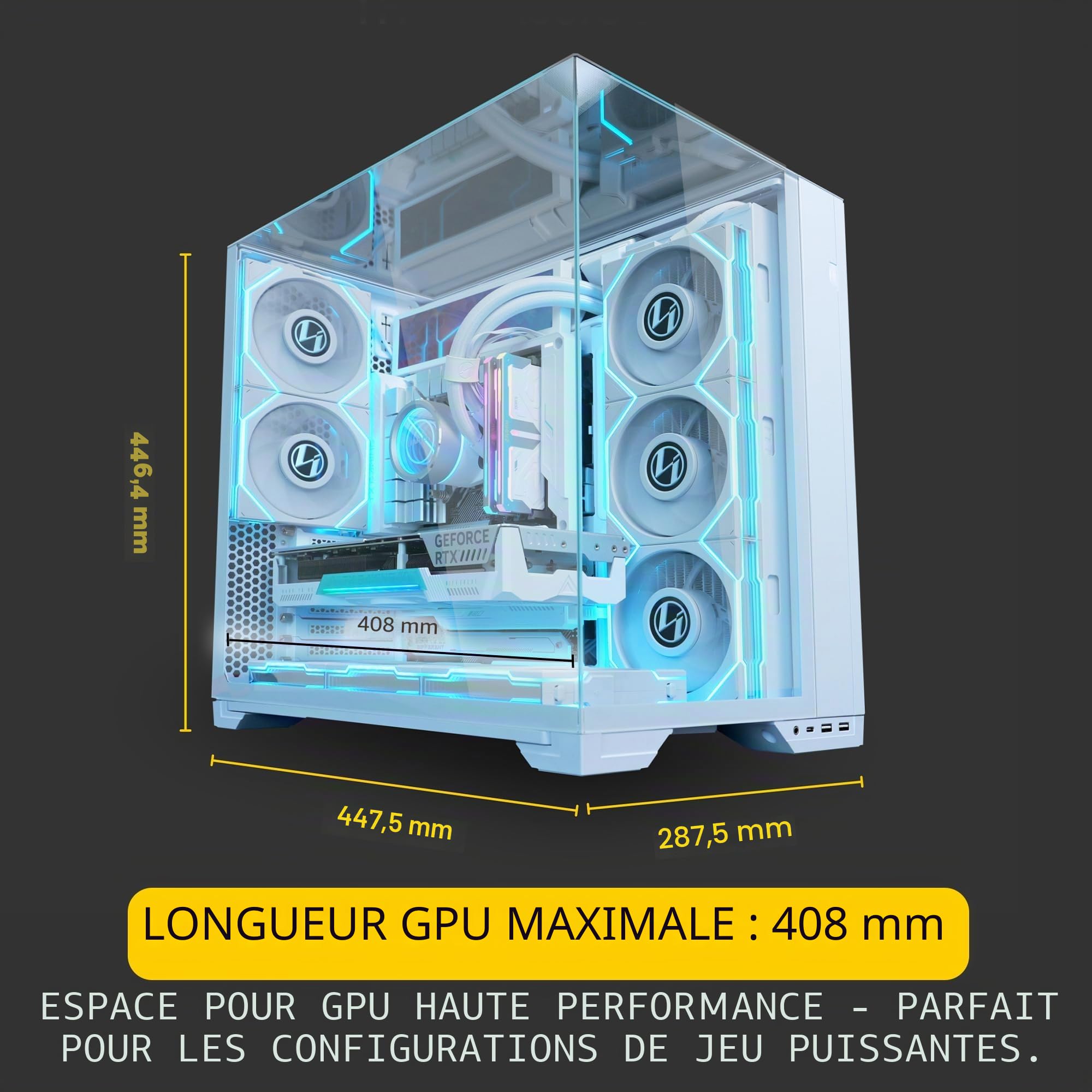 Lian Li O11 Vision Boîtier PC de Gaming ATX Compact en Aluminium et Verre trempé Blanc