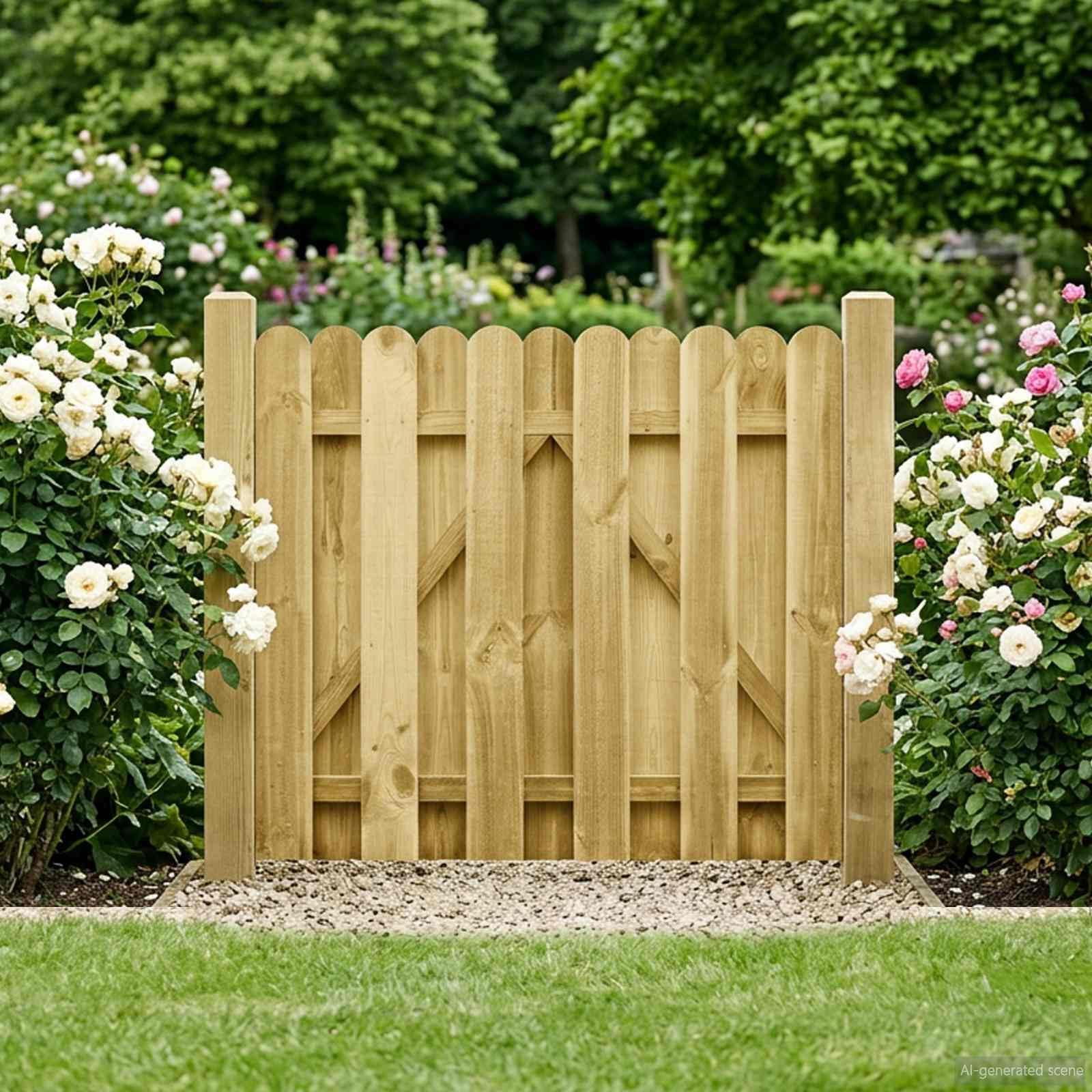 Puerta de jardín de 100 x 100 cm de pino macizo con impregnación verde resistente a la intemperie, elegante diseño arqueado, resistente a la intemperie y a la putrefacción, ideal para jardín