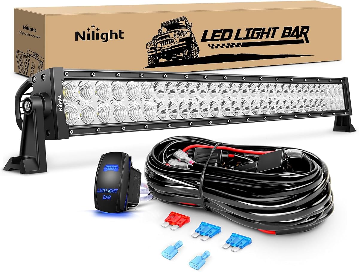 LED Light Bar 32Inch 180W Spot Flood Combo Led Off Road Lights 12V 5Pin Rocker Switch LED Light Bar Wiring Harness Kit, 2 Years Warranty (ZH079), Clear,White