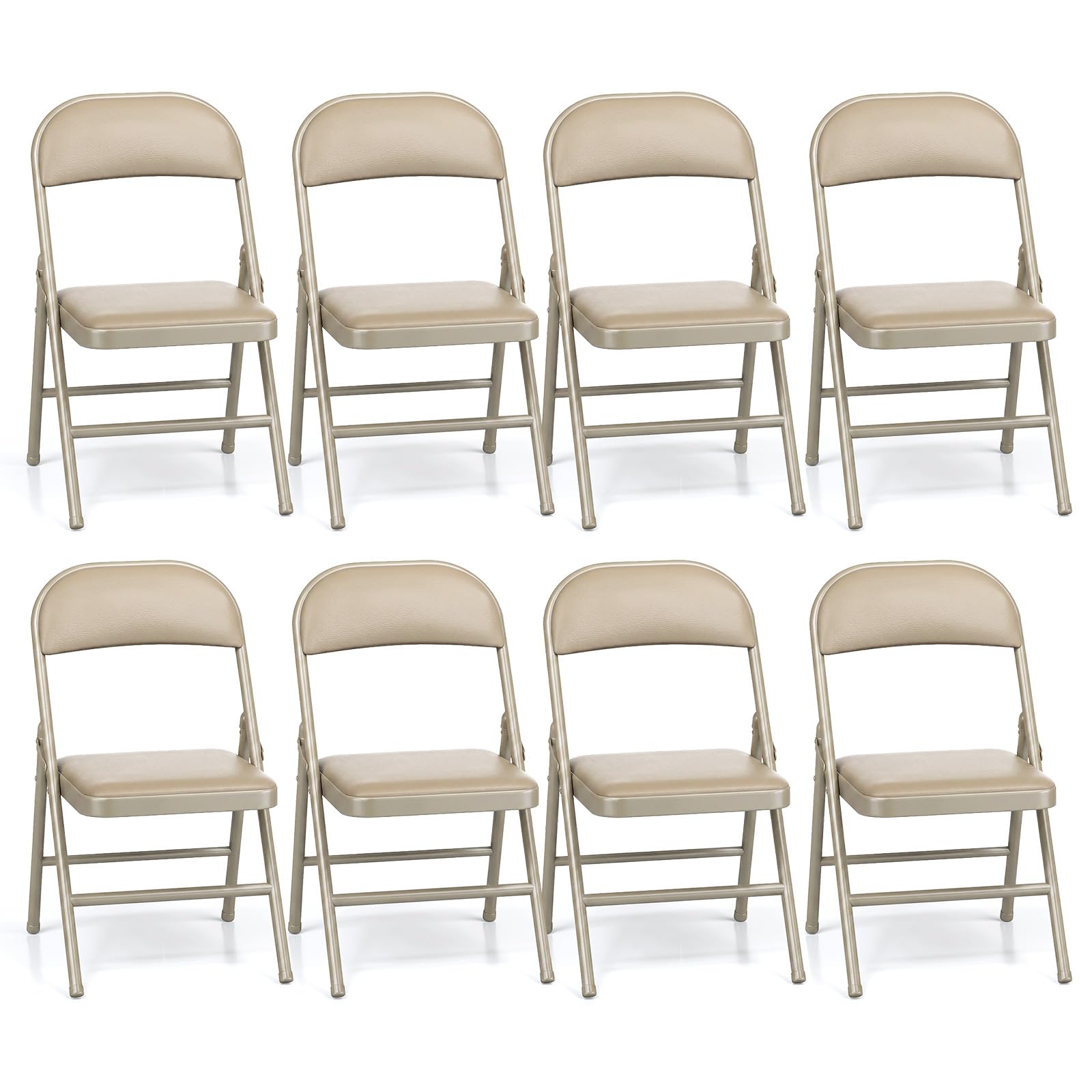 Klappstuhl 8er Set, Klappstuhl Gepolstert bis 158KG Tragfähigkeit, Klappstühle mit Starker Stahlrahmen für Zuhause und Büro, Camping, Innen- und Außenveranstaltungen, Khaki