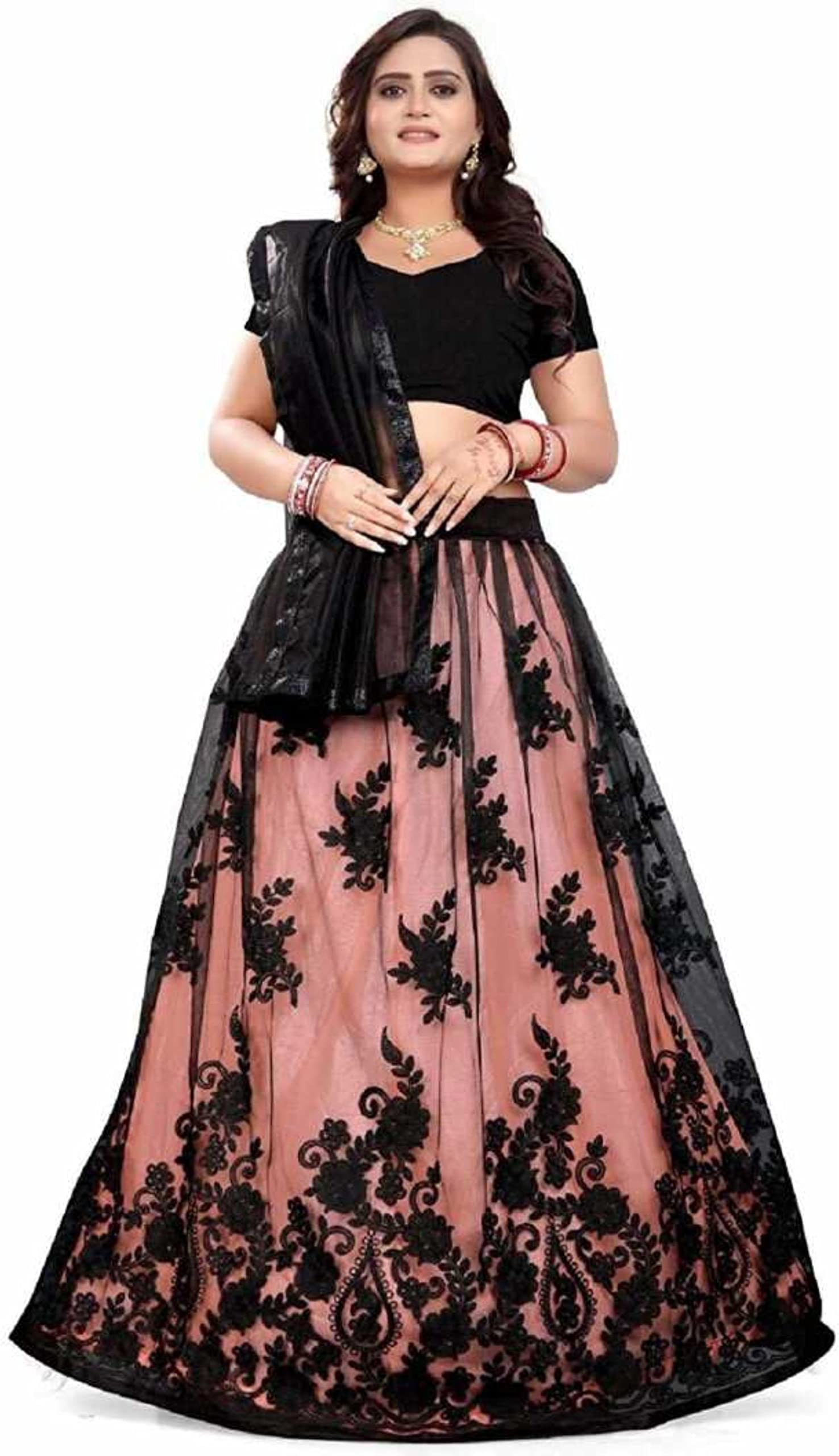 Mahadev Fashion Women Net Semi-stitched Lehenga Choli (Net Lehenga_Black4_Free Size)
