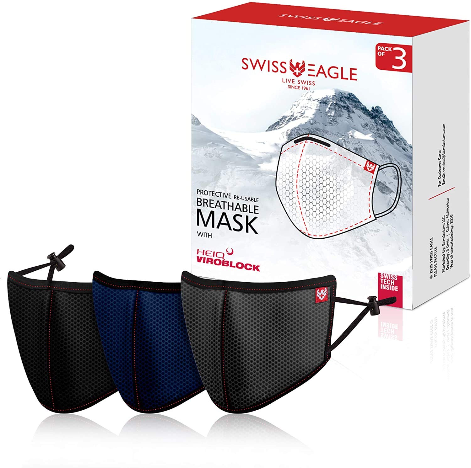 Swiss Eagle Multicolour Mesh Multi-Layer Lightweight Face Mask Respirator, Super Breathable, Reusable & Washable (Pack of 3)
