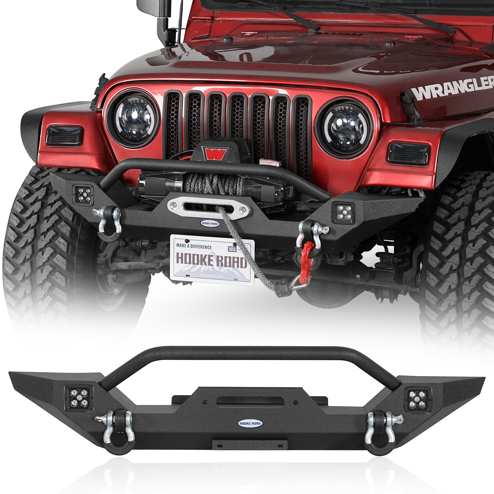 EYOUHZ Front Bumper For Jeep Wrangler TJ YJ LJ 1987-2006 - Winch Plate, LED Lights, D-Rings, Black - View #5