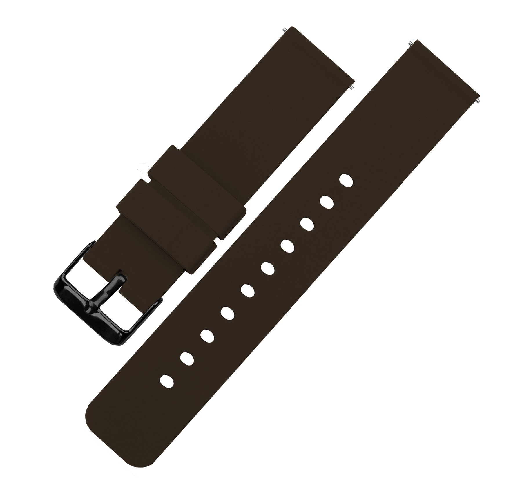 BARTON WATCH BANDS 24mm Chocolate Brown Soft Silicone Quick Release - Black Buckle