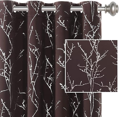 H.VERSAILTEX Cortinas opacas para dormitorio, con estampado de ramas de árbol, con aislamiento térmico, con ojales, bloqueo de luz, cortinas gruesas