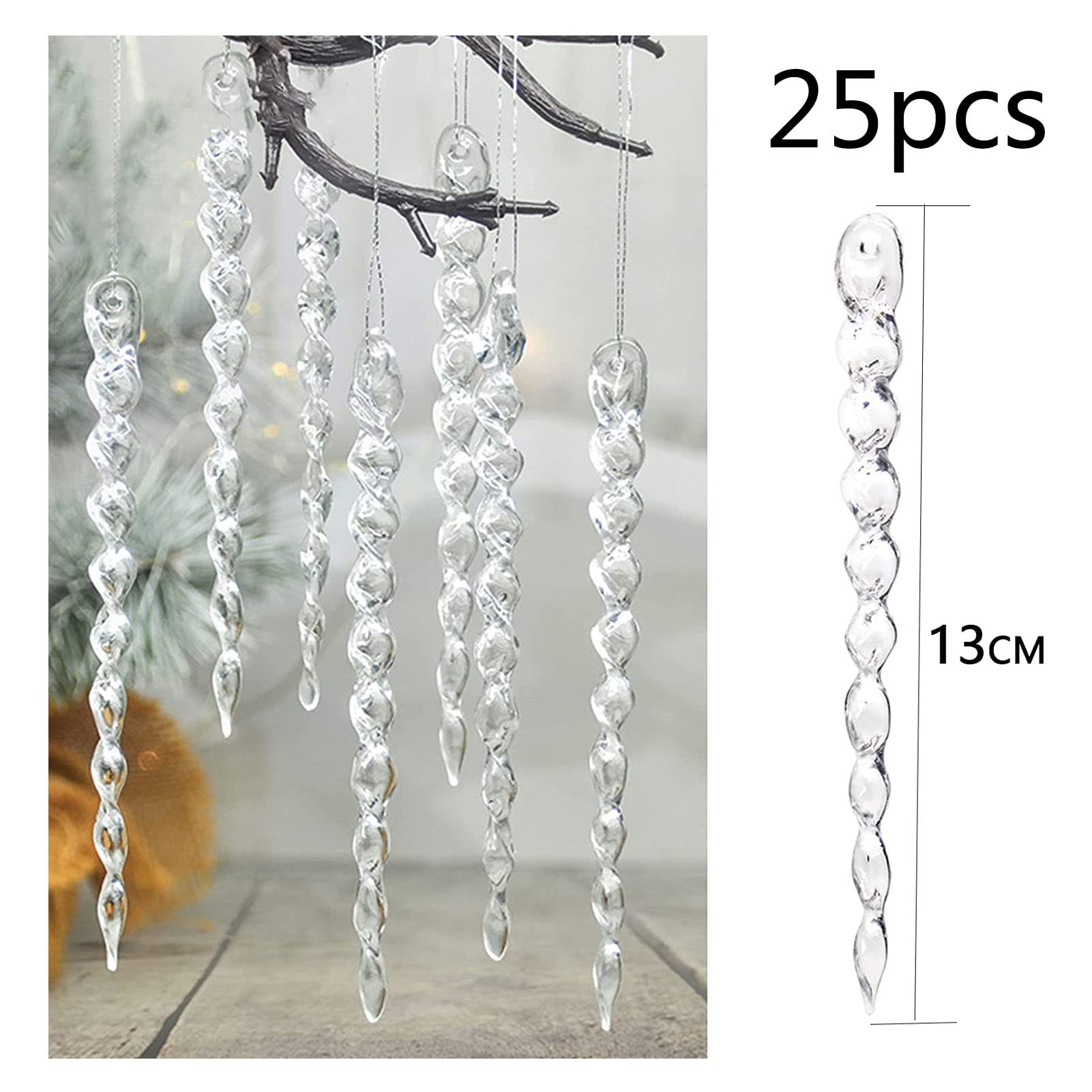 DAHI 25pcs 5inch Christmas Icicle Onaments Christmas Clear Acrylic icicles Ornaments Tree Decorations?icicles 25pcs