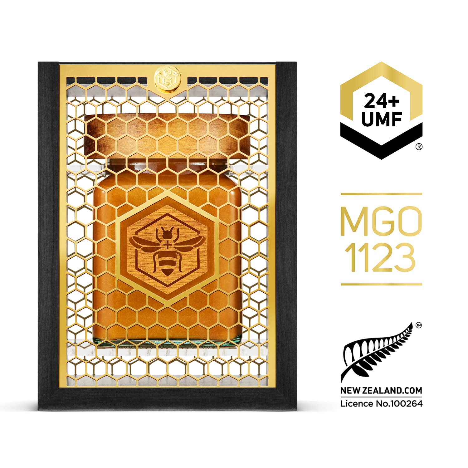 Manuka South Honig MGO 1122+ (UMF24+) 340g - Honigglas mit edlem Buchenholz Deckel - Premium Manuka-Honig aus Neuseeland mit Gold-Verpackung - roh und naturbelassen - exklusive Geschenkidee