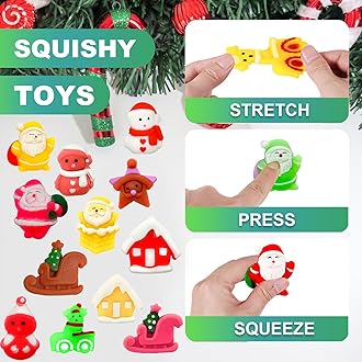 POPOYU Pack of 15 Christmas Mochi Squishy Toys, Mini Kawaii Moji Squishies, Christmas Party Favours for Children, Cute Squeeze Toy for Christmas Stocking Filler, Advent Calendar Filler