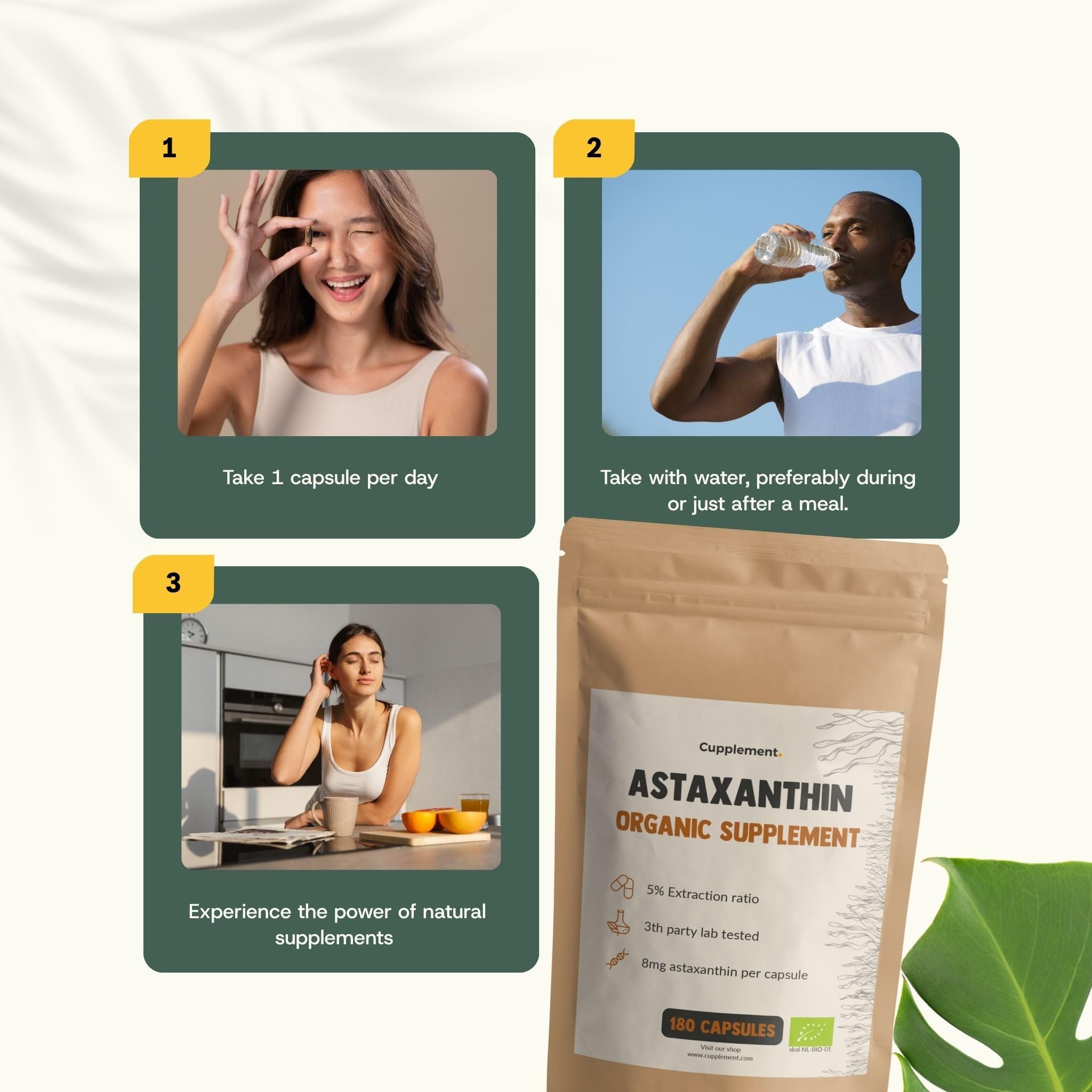 Astaxanthine Capsules 8 mg Combideal 4x 60 Capsules - Peau & Yeux - 60 jours d'approvisionnement par sachet