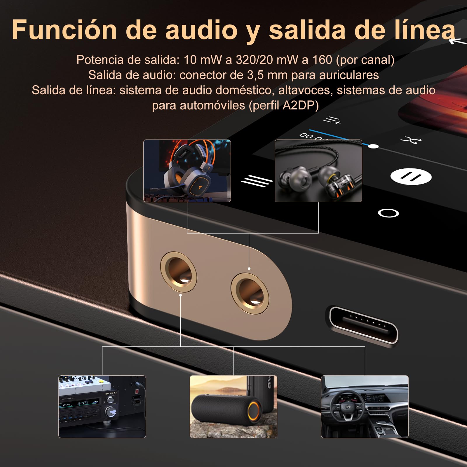 Reproductor MP3 Hi-Fi con compatibilidad con Bluetooth 5.3, reproducción de Audio de Alta resolución DSD sin pérdidas, Capacidad de 64 GB y Pantalla táctil de 2,8 Pulgadas