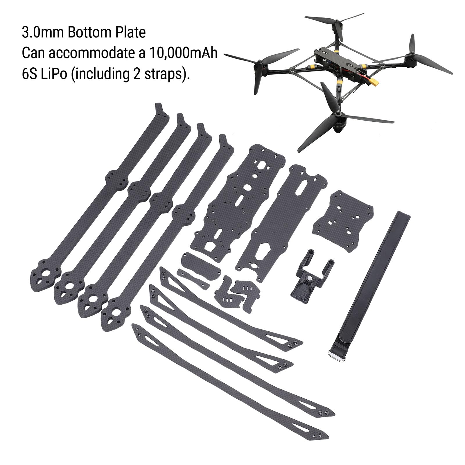 Zestaw Ramy Dronów Wyścigowych, Zestaw Ramy Quadcopter, Rozstaw Osi 570 Mm Grube Ramiona o Grubości 8 Mm z Podwójnym Montażem Kontrolera Lotu