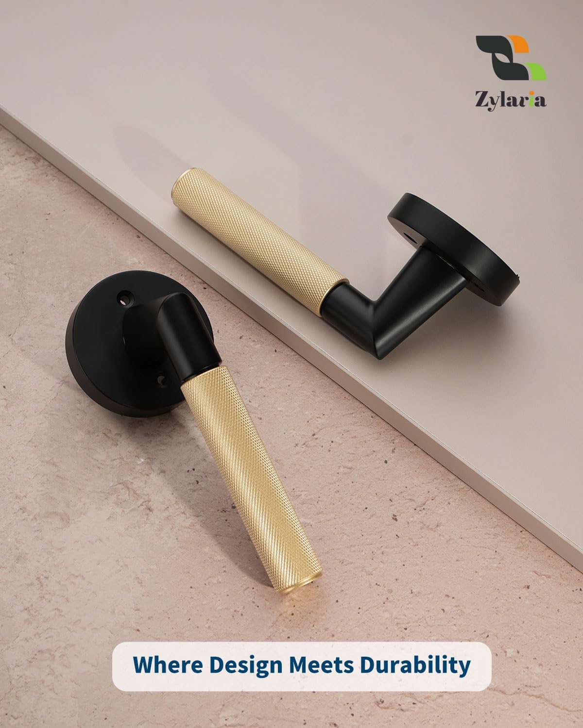 2 Pack Matte Black and Gold Dummy Lever for Closet & French Doors, Single Side Non-Turning Door Handle Set, Decorative Fixed Interior Lever