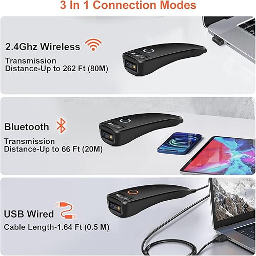 Miniatura 3 de KUIIYER Mini escáner de código de barras Bluetooth, escáneres inalámbricos 2D QR 1D de código de barras con pantalla digital OLED y voz AI, pequeño