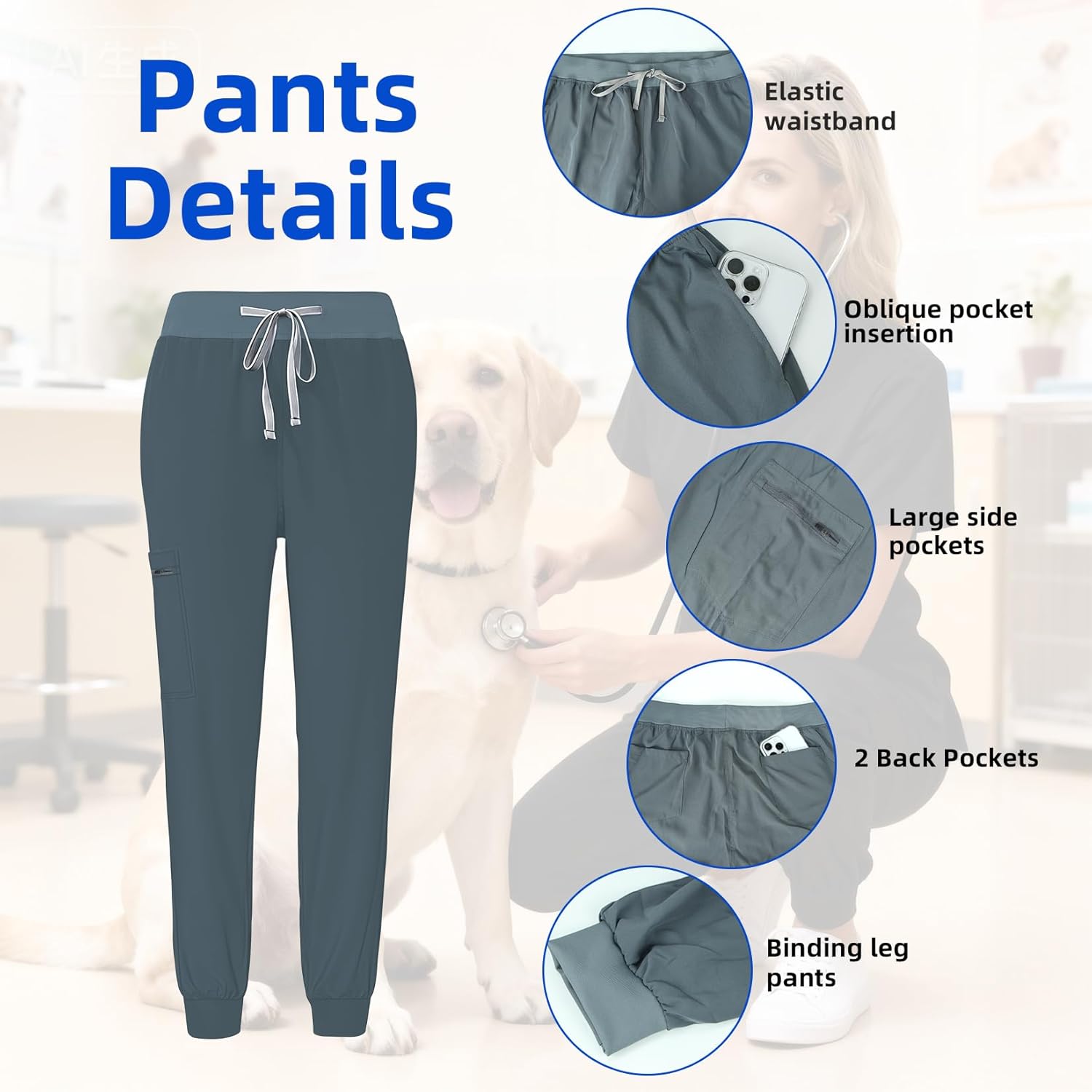 Women's Medical Scrub Sets Stretch V-Neck Scrub Top & Jogger Pant with 8 Pockets Nursing Uniform Scrubs Suit - Image 3