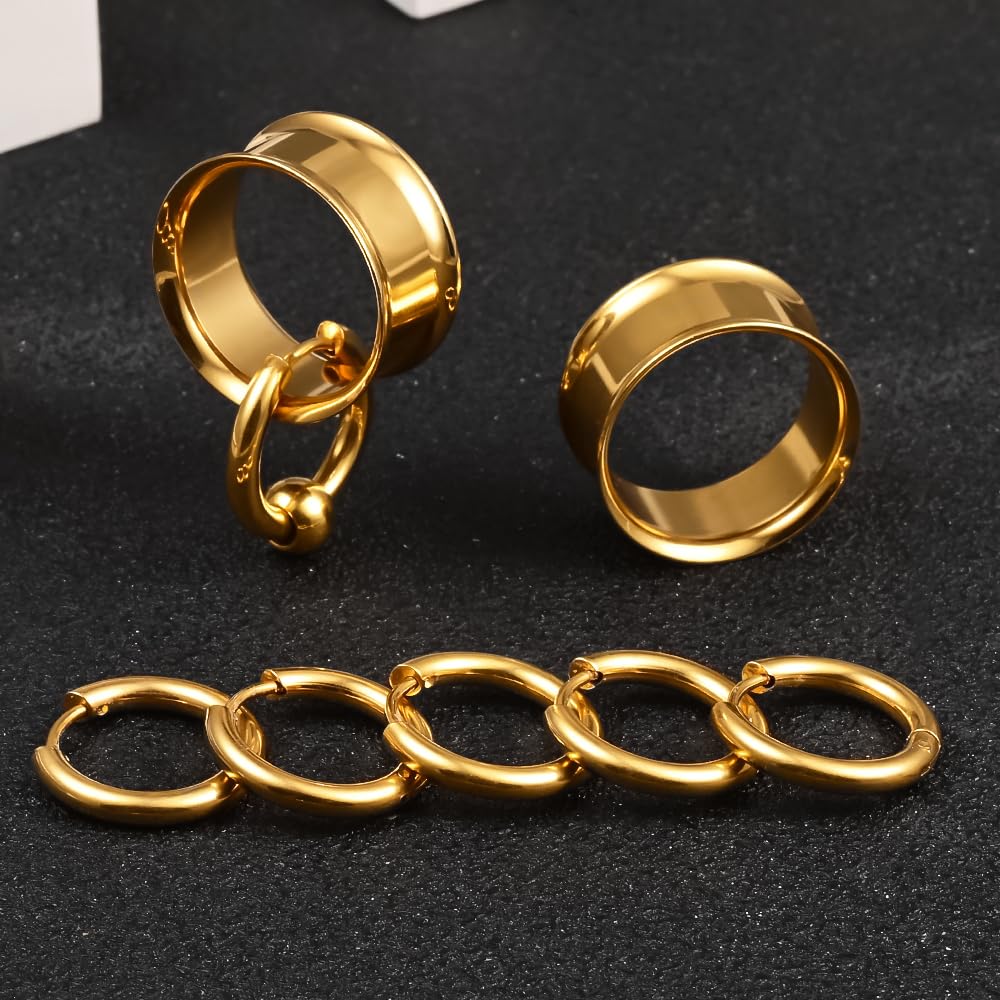 DOEARKO Flesh Tunnel Dilatatore Orecchio in Acciaio Inossidabile Calibri per Orecchie Double Flared Seashell Tunnel Ear Stretching Piercing Corpo Gioielli per Uomini e Donne 8-19mm